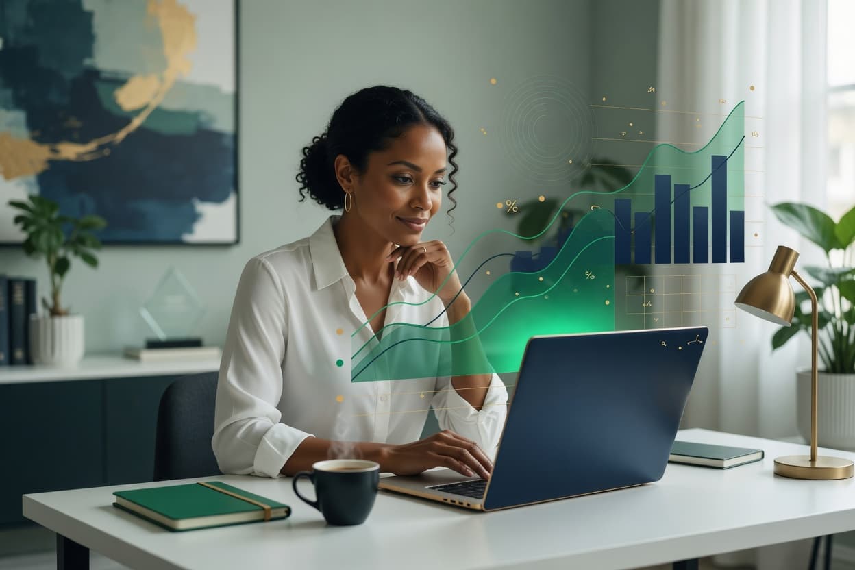 Founder reviewing financial growth charts on a laptop