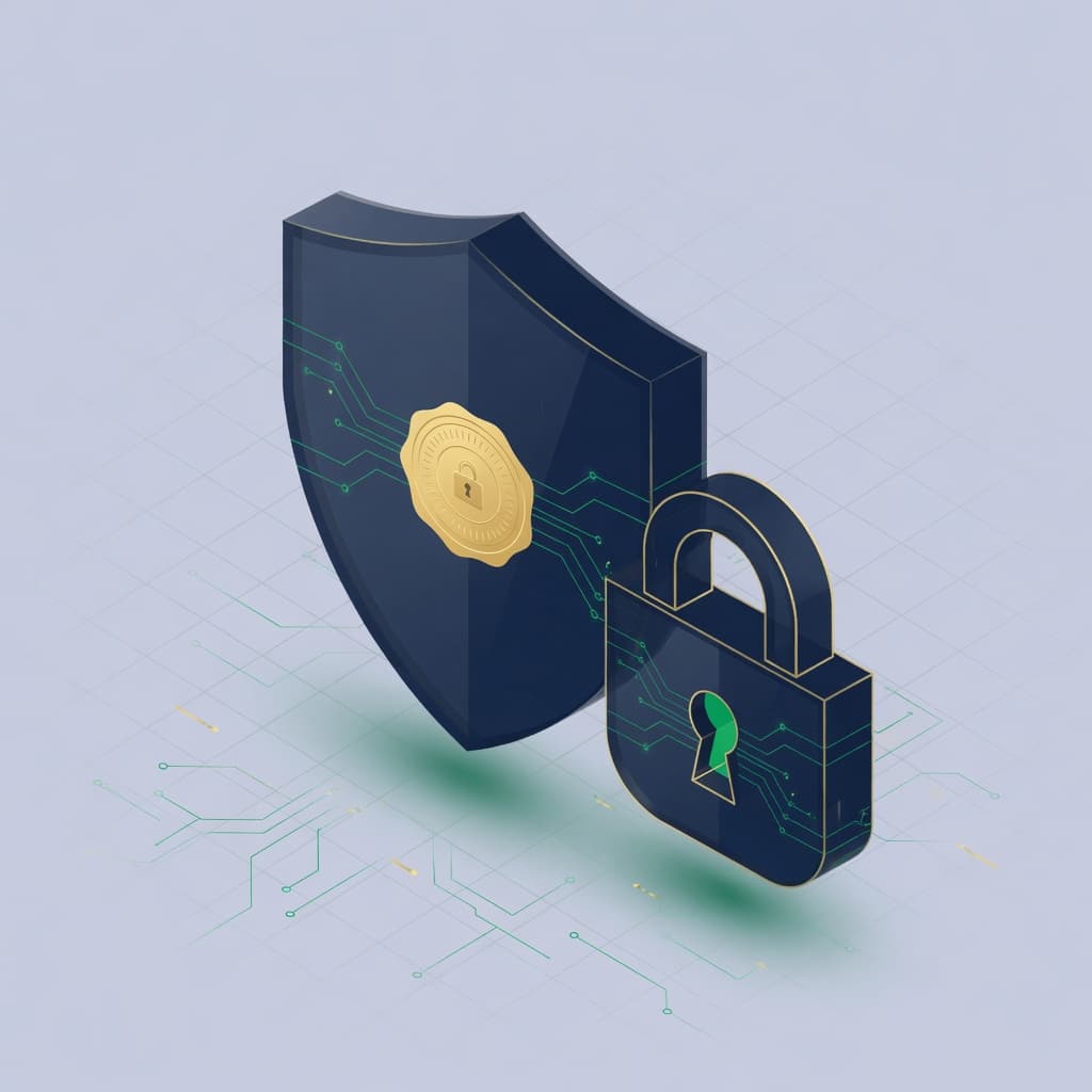 Abstract illustration of a shield and lock representing secure financial data